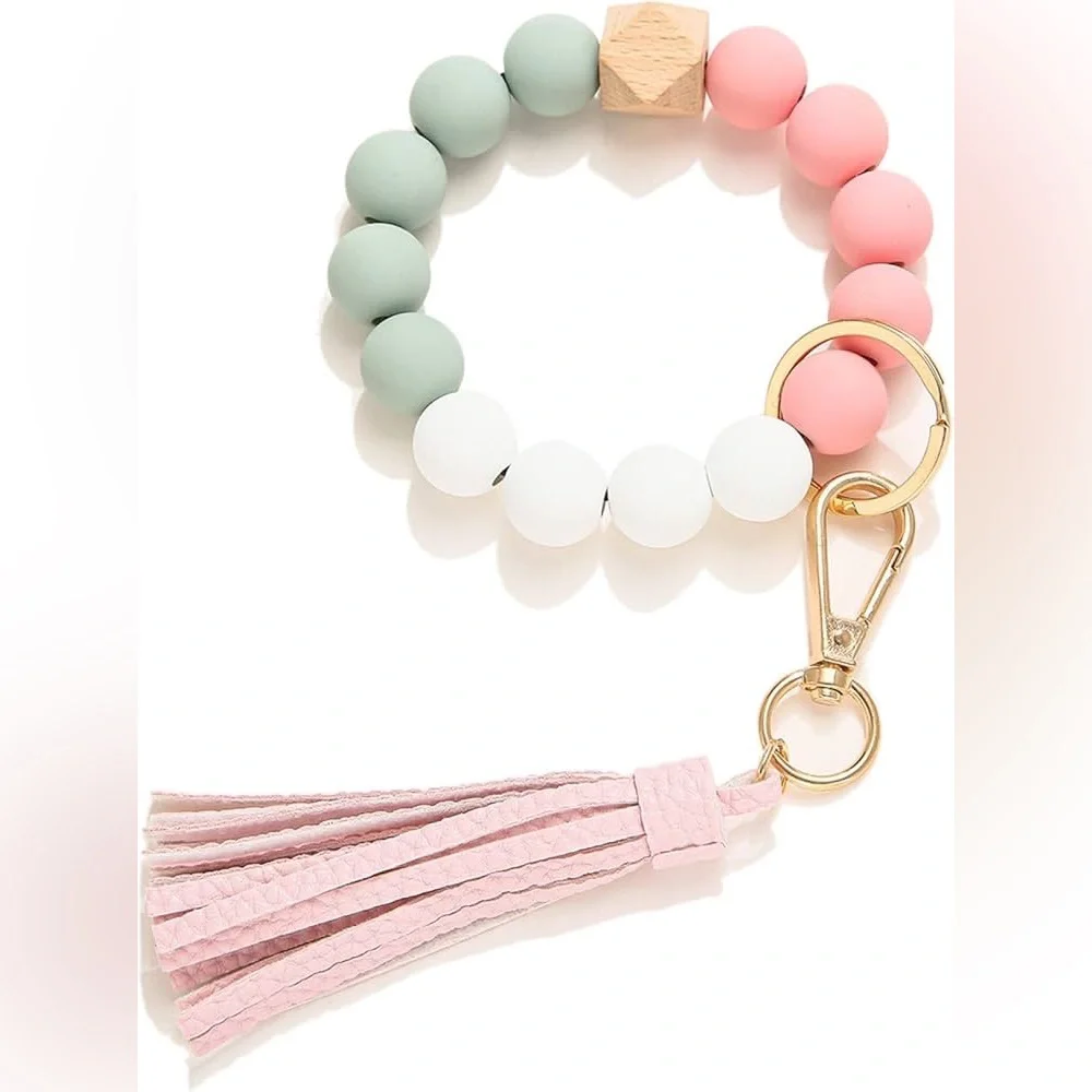Solid Silicone Beaded Keychain with Tassel - Picture 4 of 5